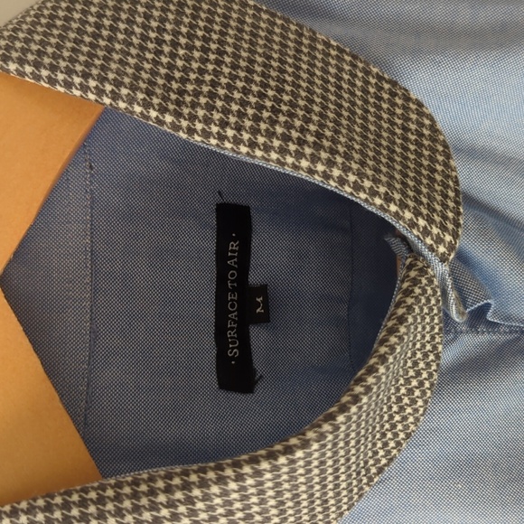 Surface to Air Men's Blue Button Down Shirt with Houndstooth Club Collar M - Picture 4 of 9